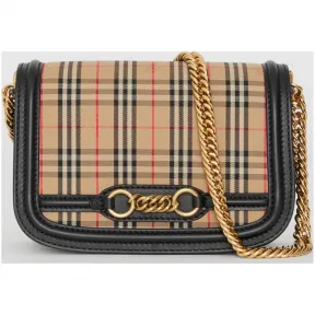 博百利/Burberry 女士 The Link - 1983 格纹皮革装饰链环包 (黑色) 40801851