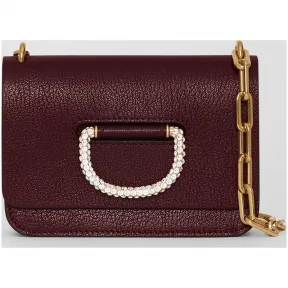 博百利/Burberry 女士 迷你皮革水晶 D 型环包 (深红色) 40801911