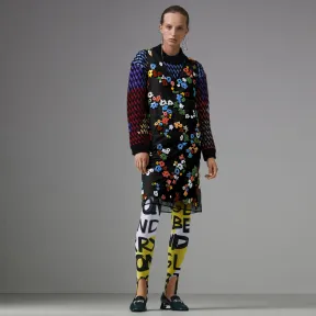 博百利/Burberry 女士 手工珠饰花卉连衣裙 (黑色 / 亮红色) 45481281