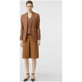 博百利/Burberry 女士 A 字盒褶装饰棉质半裙 (青铜色) 45608631