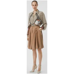 博百利/Burberry 女士 亚麻混纺泡泡摆半裙 (漂流木色) 45608961