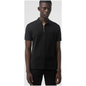 博百利/Burberry 男士 格纹开襟棉质 Polo 衫 (黑色) - 男士  80009131