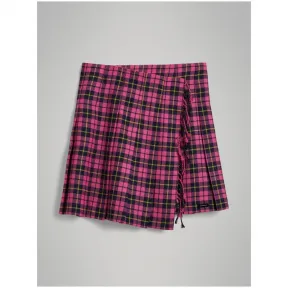 博百利/Burberry  流苏装饰苏格兰格纹羊毛短裙 (霓虹粉)  80017071