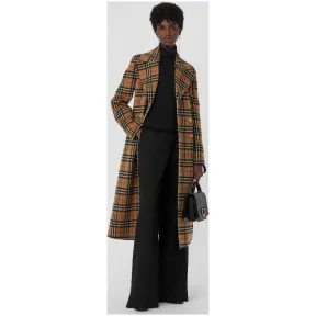 博百利/Burberry 女士 Vintage 格纹羊驼毛混纺量裁大衣 (古典黄色) 80019021