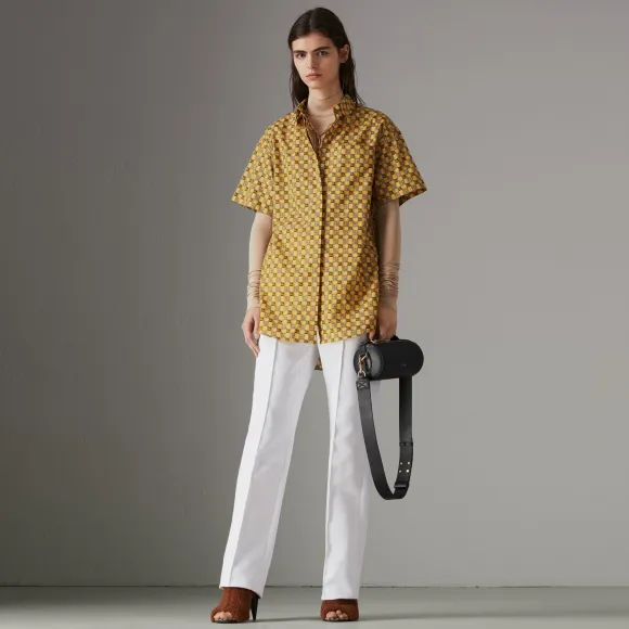 博百利/Burberry 女士 短袖典藏砖式印花棉质衬衫 (黄色) 80025901