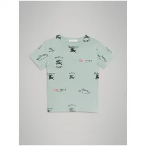 博百利/Burberry  典藏徽标印花平织 T 恤衫 (薄荷色)  80027031