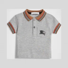 博百利/Burberry 童装 标志性条纹装饰棉质 Polo 衫 (麻灰色) 80028651