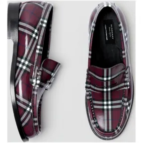 博百利/Burberry 男士 「Burberry x Gosha Rubchinskiy」系列格纹皮革休闲便鞋 (深红色) -