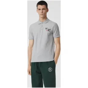 博百利/Burberry 男士 三重典藏徽标珠地网眼布棉质 Polo 衫 (浅麻灰) - 男士  80030271