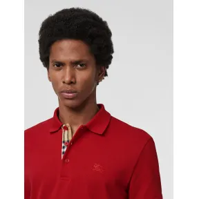 博百利/Burberry 男士 格纹开襟棉质 Polo 衫 (军红色) - 男士  80031221