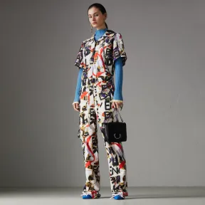 博百利/Burberry 女士 涂鸦典藏围巾印花棉质连体裤 (石色) 80032711