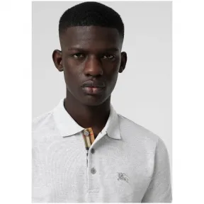 博百利/Burberry 男士 格纹开襟棉质 Polo 衫 (浅麻灰) - 男士  80042411