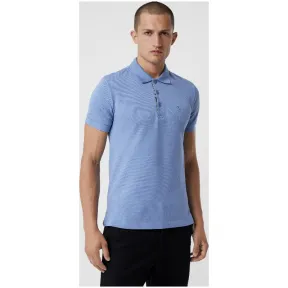 博百利/Burberry 男士 格纹开襟棉质 Polo 衫 (浅蓝色) - 男士  80043531