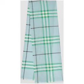 博百利/Burberry 男士 轻盈格纹丝毛混纺围巾 (浅橄榄石蓝)  80045251