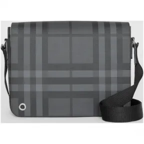 博百利/Burberry 男士 小号 London 格纹斜背包 (炭灰色 / 黑色) - 男士  80051651