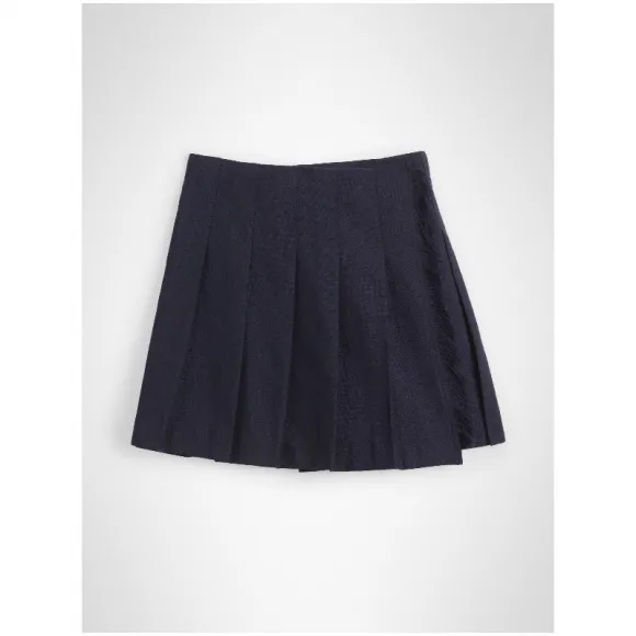 博百利/Burberry 儿童用品 流苏装饰羊毛斜纹苏格兰短裙 (海军蓝)  80052941