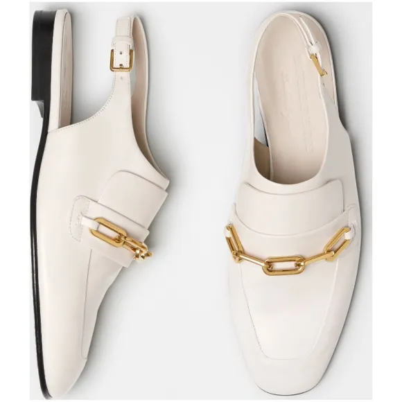 博百利/Burberry 女士 链环装饰皮革露跟休闲便鞋 (灰白色) 80061061