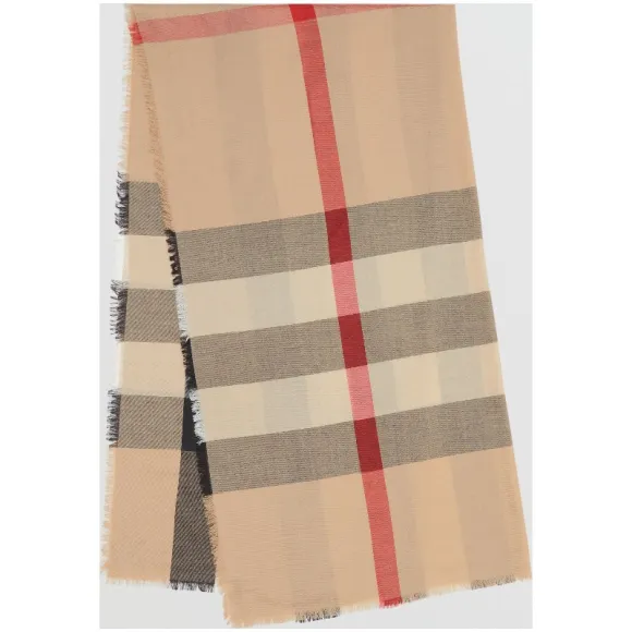 博百利/Burberry 男士 轻盈格纹羊绒围巾 (驼色)  80062421