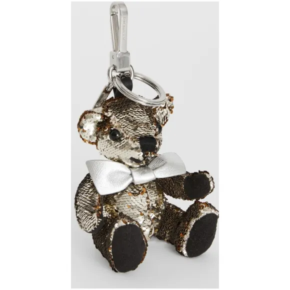 博百利/Burberry 女士 亮片拼皮革 Thomas 泰迪熊吊饰 (银色)  80064751