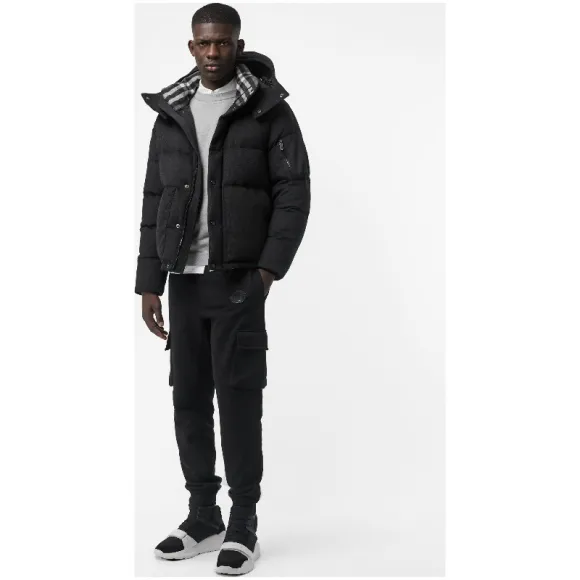 博百利/Burberry 男士 可拆式连帽羊绒羽绒服 (深麻灰) - 男士  80067121