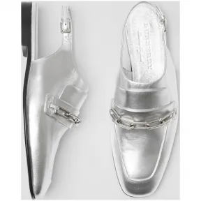 博百利/Burberry 女士 链环装饰皮革露跟休闲便鞋 (银灰色) 80069571