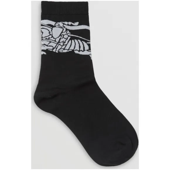 博百利/Burberry 男士 马术骑士嵌花短袜 (黑色 / 白色)  80072441