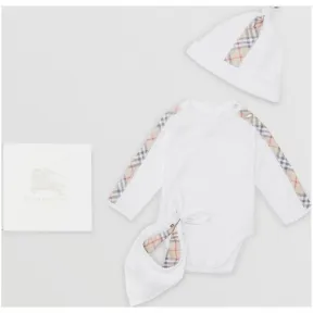 博百利/Burberry 儿童用品 格纹棉质.三件套婴儿礼品套装 (白色) - 童装  80078931
