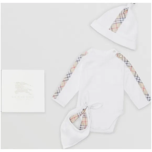 博百利/Burberry 儿童用品 格纹棉质.三件套婴儿礼品套装 (白色) - 童装  80078931