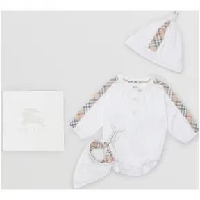 博百利/Burberry 儿童用品 格纹棉质三件套婴儿礼品套装 (白色) - 童装  80078971