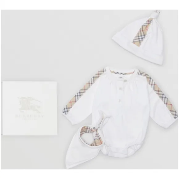 博百利/Burberry 儿童用品 格纹棉质三件套婴儿礼品套装 (白色) - 童装  80078971