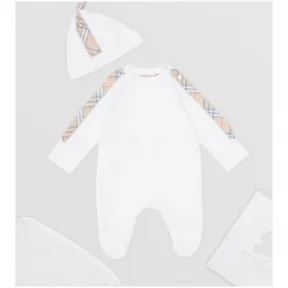 博百利/Burberry 儿童用品 格纹棉质三件套婴儿礼品套装 (白色) - 童装  80079131