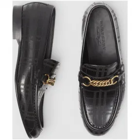 博百利/Burberry 男士 冲孔皮革链环休闲便鞋 (黑色) - 男士  80081631