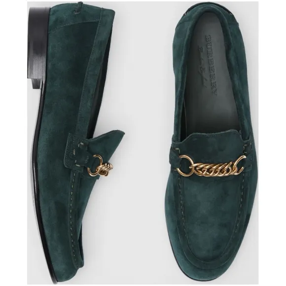 博百利/Burberry 男士 麂皮链环休闲便鞋 (深石板绿色) - 男士  80081651