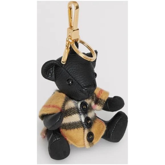 博百利/Burberry 女士 Vintage 格纹披肩造型 Thomas 泰迪熊吊饰 (黑色)  80081751