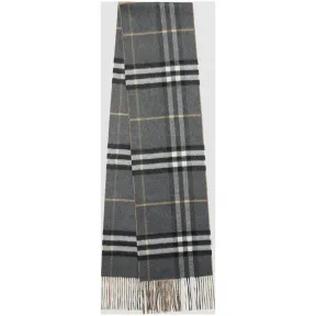 博百利/Burberry 男士 长款双面两用格纹双面羊绒围巾 (古锡灰)  80083861