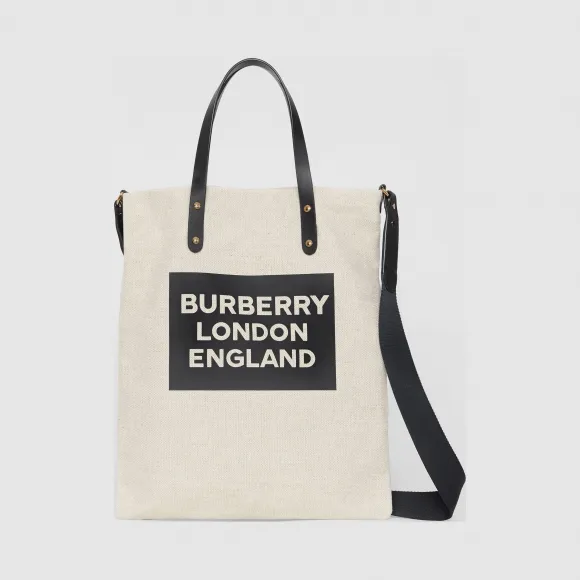 博百利/Burberry 徽标装饰棉质帆布托特包 (自然色)  80085411