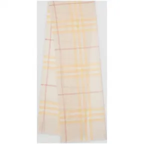 博百利/Burberry 男士 轻盈格纹丝毛混纺围巾 (樱草花黄)  80088101