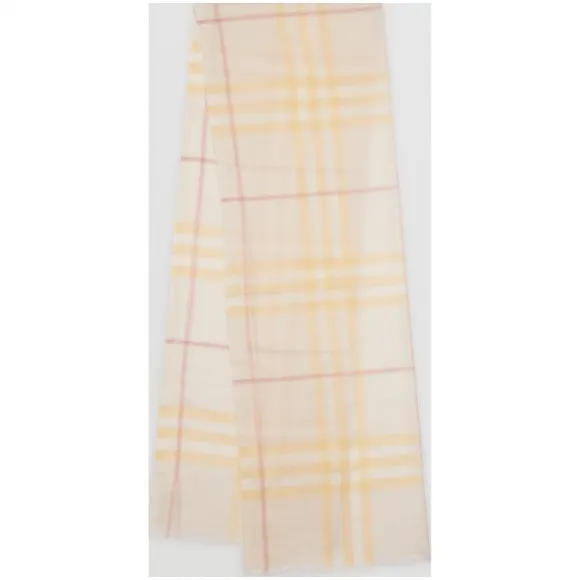 博百利/Burberry 男士 轻盈格纹丝毛混纺围巾 (樱草花黄)  80088101