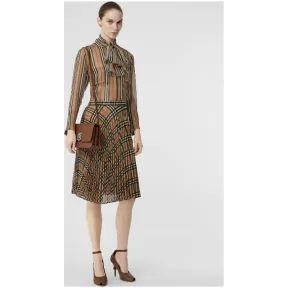 博百利/Burberry 女士 Vintage 格纹雪纺褶饰半裙 (典藏米色) 80090591