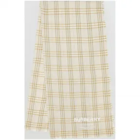 博百利/Burberry 男士 Vintage 格纹轻盈刺绣羊绒围巾 (浅鼠尾草色)  80092921