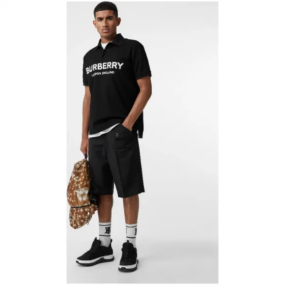 博百利/Burberry 男士 徽标印花珠地网眼布棉质 Polo 衫 (黑色) - 男士  80094971