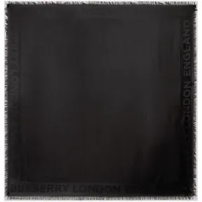 博百利/Burberry 男士 专属标识丝毛混纺提花大号方巾 (黑色)  80097971