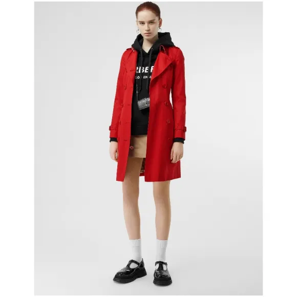 博百利/Burberry 女士 棉质嘎巴甸 Trench 风衣 (亮红色) 80100411