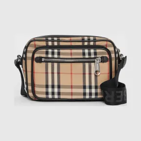 博百利/Burberry 男士 Vintage 格纹拼皮革斜背包 (典藏米色) 80101521