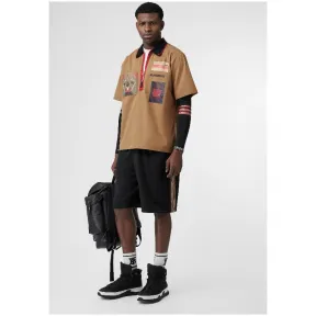 博百利/Burberry 男士 标志性条纹装饰棉质混纺短裤 (黑色) - 男士  80104421