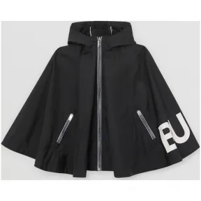 博百利/Burberry 儿童用品 徽标印花连帽披肩 (黑色)  80107061