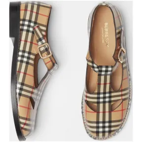 博百利/Burberry 女士 T 字型 Vintage 格纹皮鞋 (典藏米色) 80109111