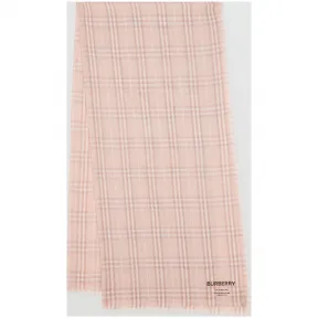博百利/Burberry 男士 Vintage 格纹轻盈刺绣羊绒围巾 (柔蜜桃色)  80110951