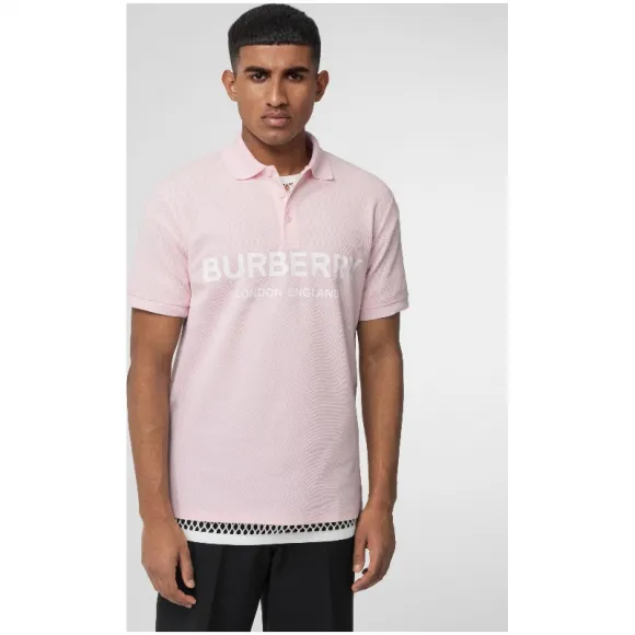 博百利/Burberry 男士 徽标印花珠地网眼布棉质 Polo 衫 (雪花石粉红) - 男士  80113581