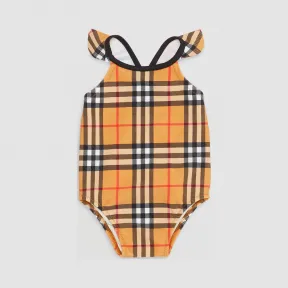 博百利/Burberry 童装 Vintage 格纹褶饰泳衣 (古典黄色) 80115991